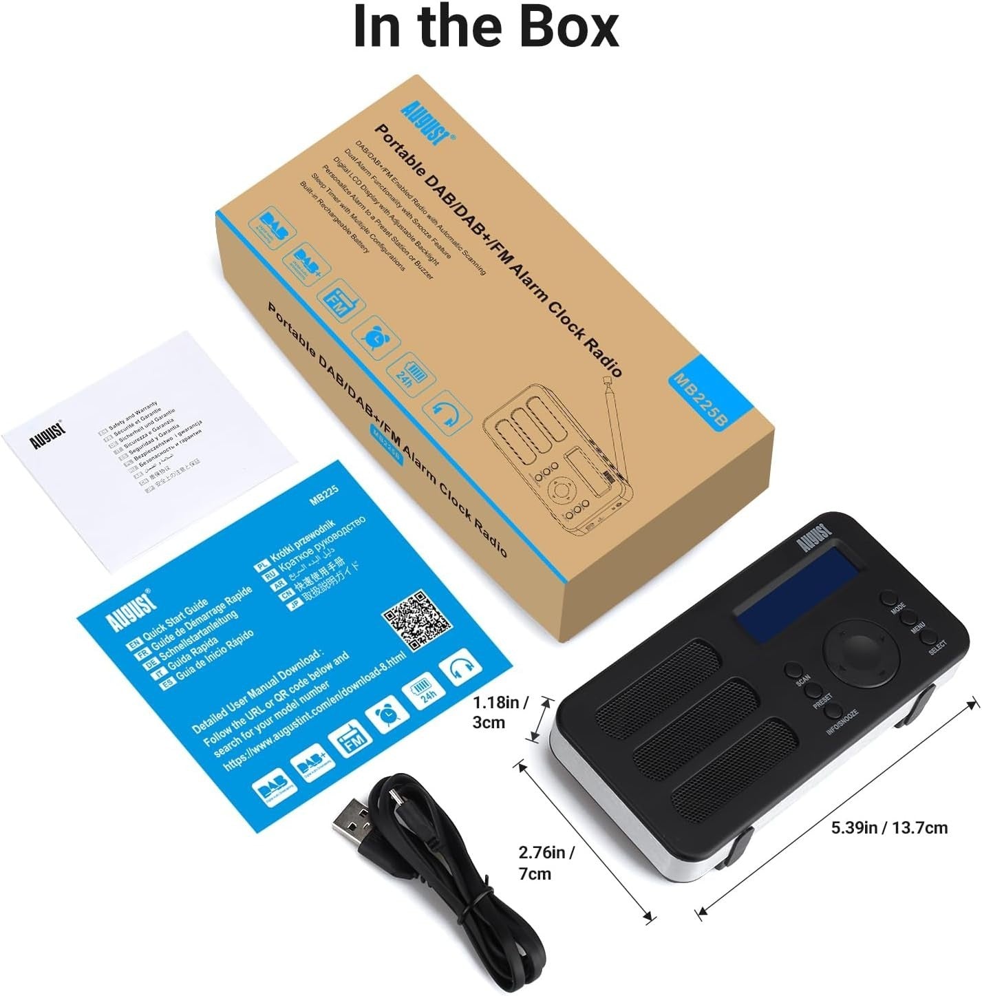 Portable DAB/DAB+/FM Digital Radio with Alarm, AUX & Rechargeable Battery