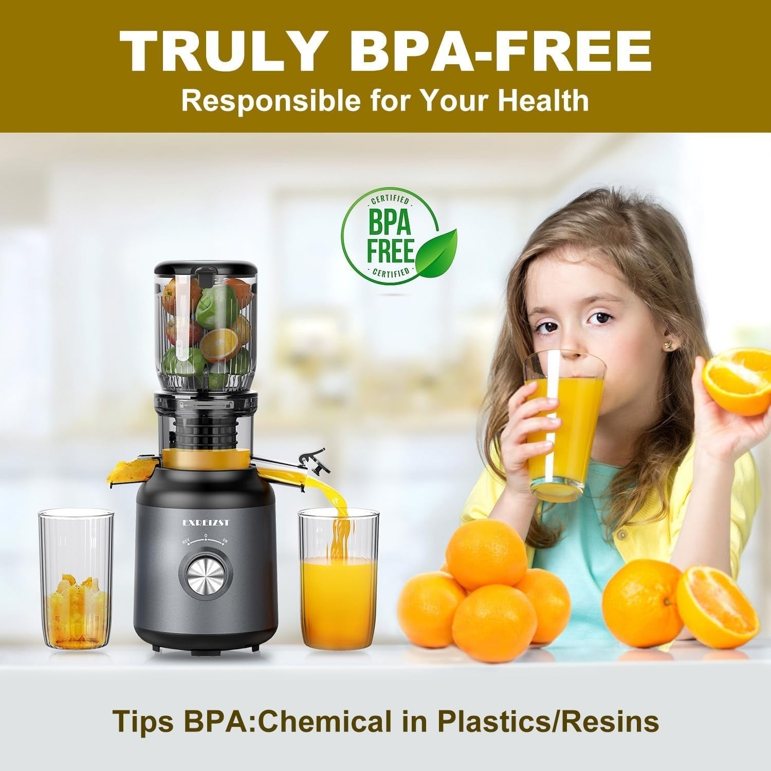 Cold Press Juicer 103mm Wide Chute Whole Fruit Slow Juicer 250W Quiet