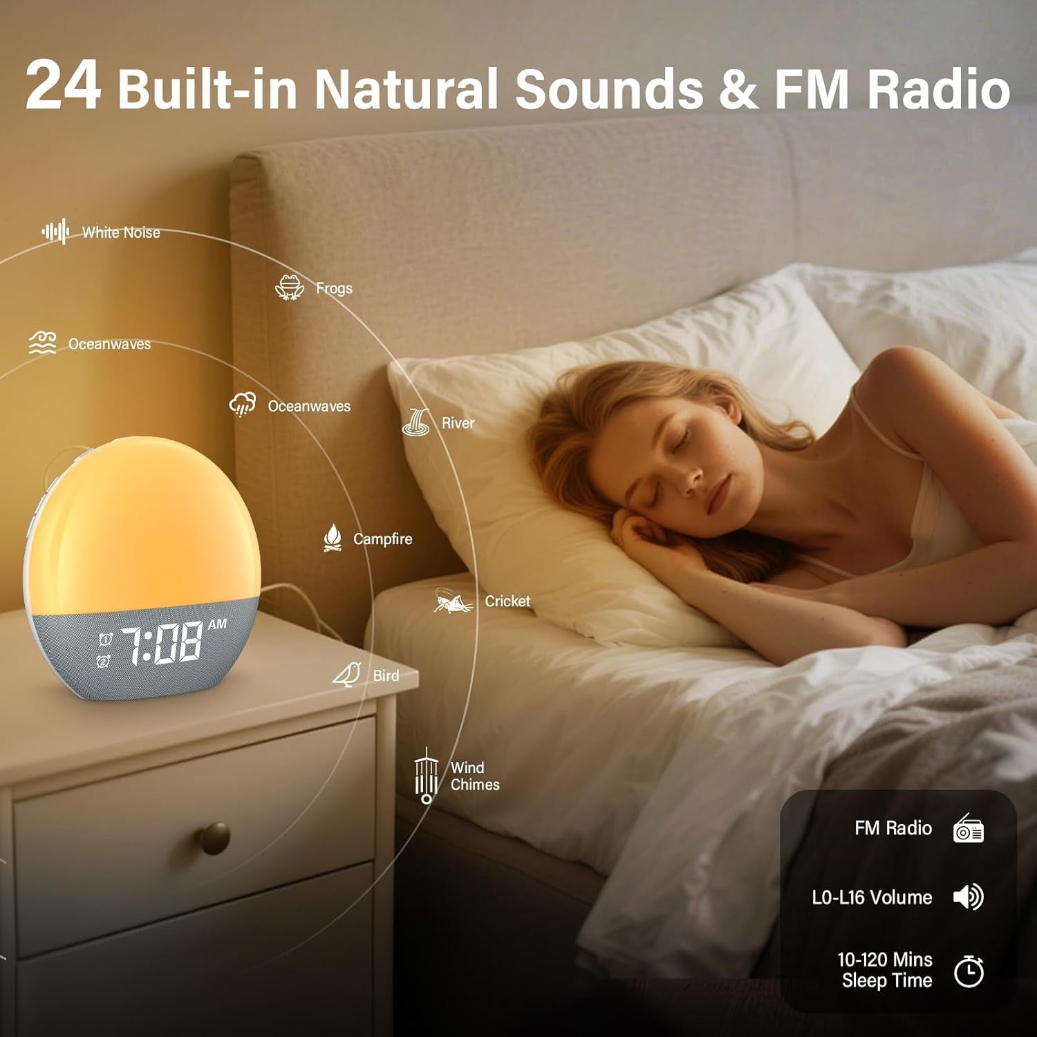 Sunrise Wake Up Light Alarm Clock Dual Alarm Sleep Sounds Bedside Lamp
