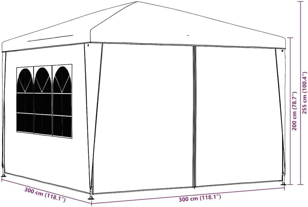 3x3m Anthracite Party Tent Gazebo PE Canopy Steel Frame w/ Sides & Door