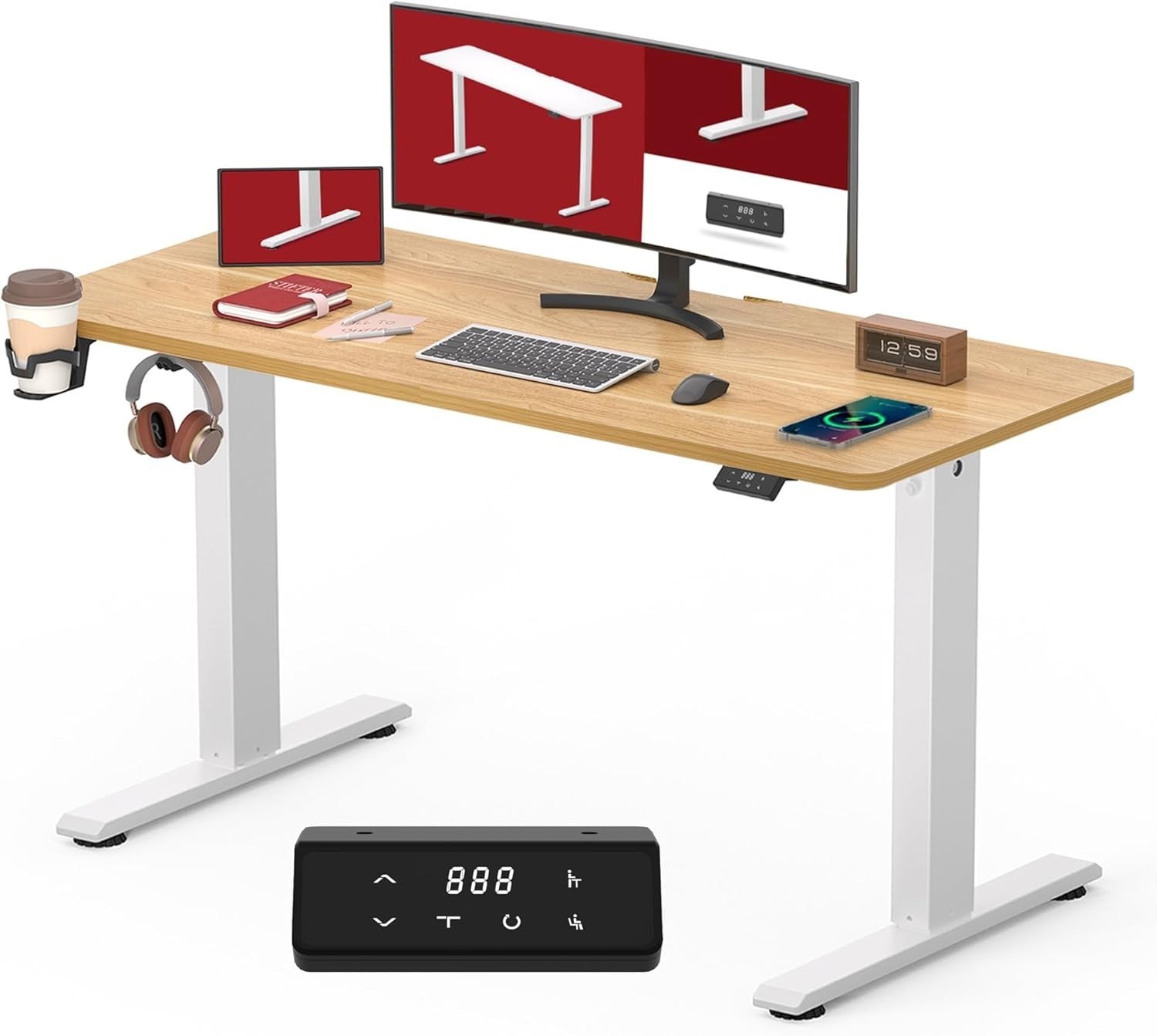 White Electric Standing Desk 110x60cm with Memory Control for Home Office