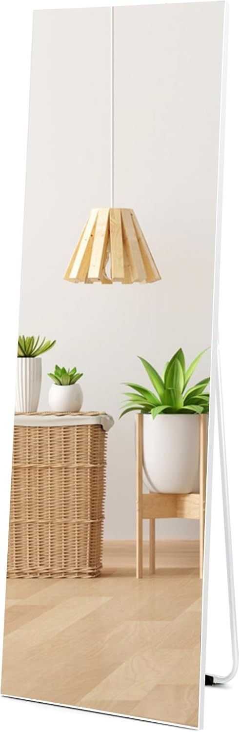 Full Length Mirror 150x41cm White Frame Standing Wall Mounted Safe