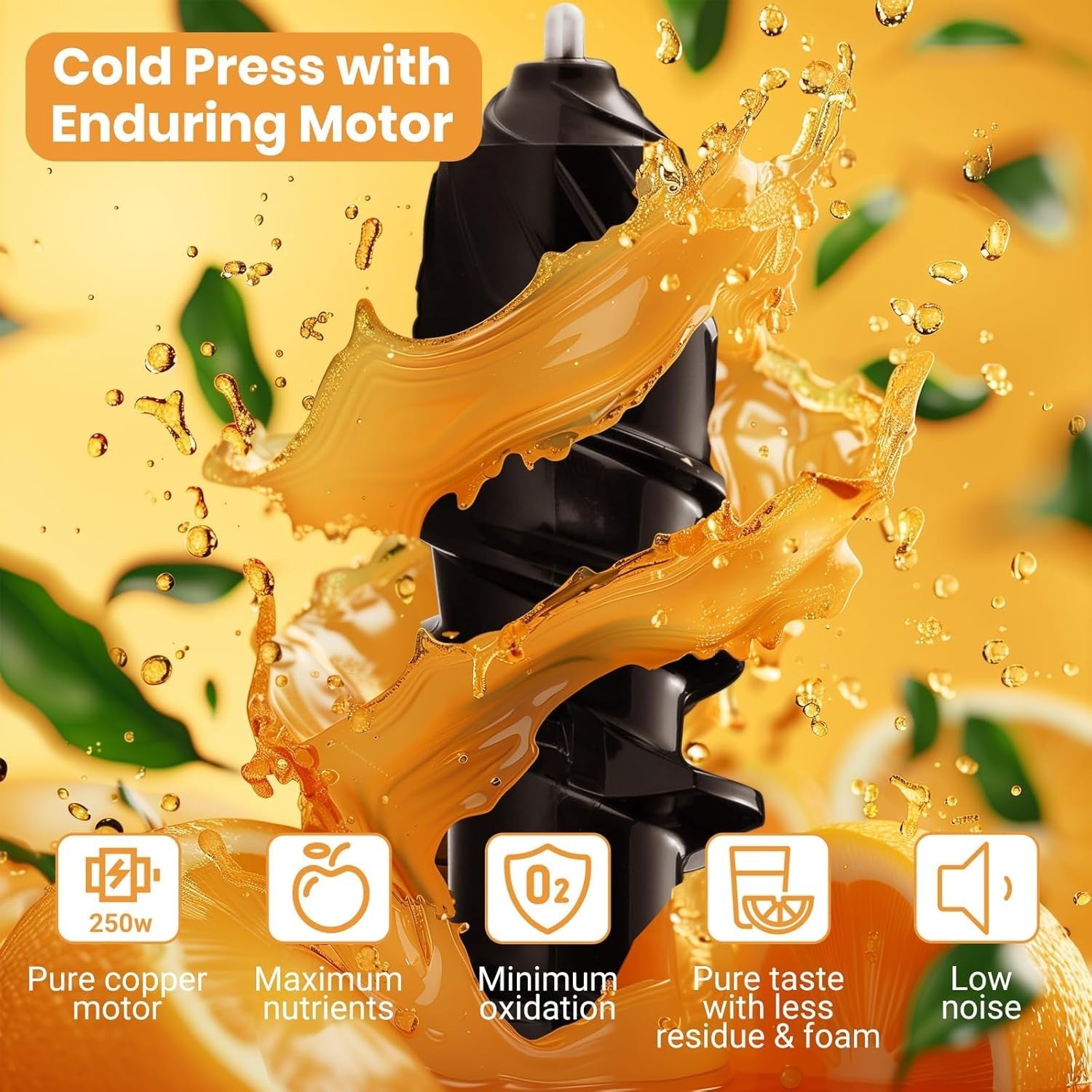 Cold Press Juicer 2 in 1 Veg Slicer Quiet 250W High Yield Easy Clean