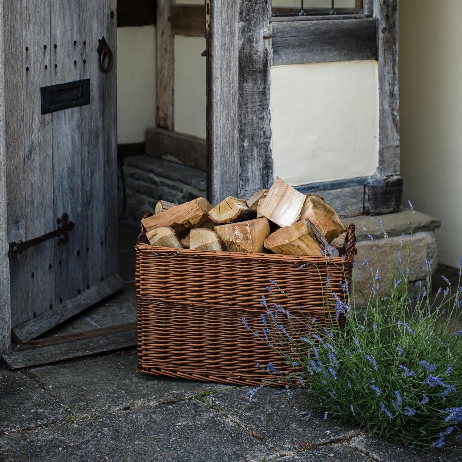 Medium Sturdy Wicker Storage Basket with Lining & Handles 62x40x37cm