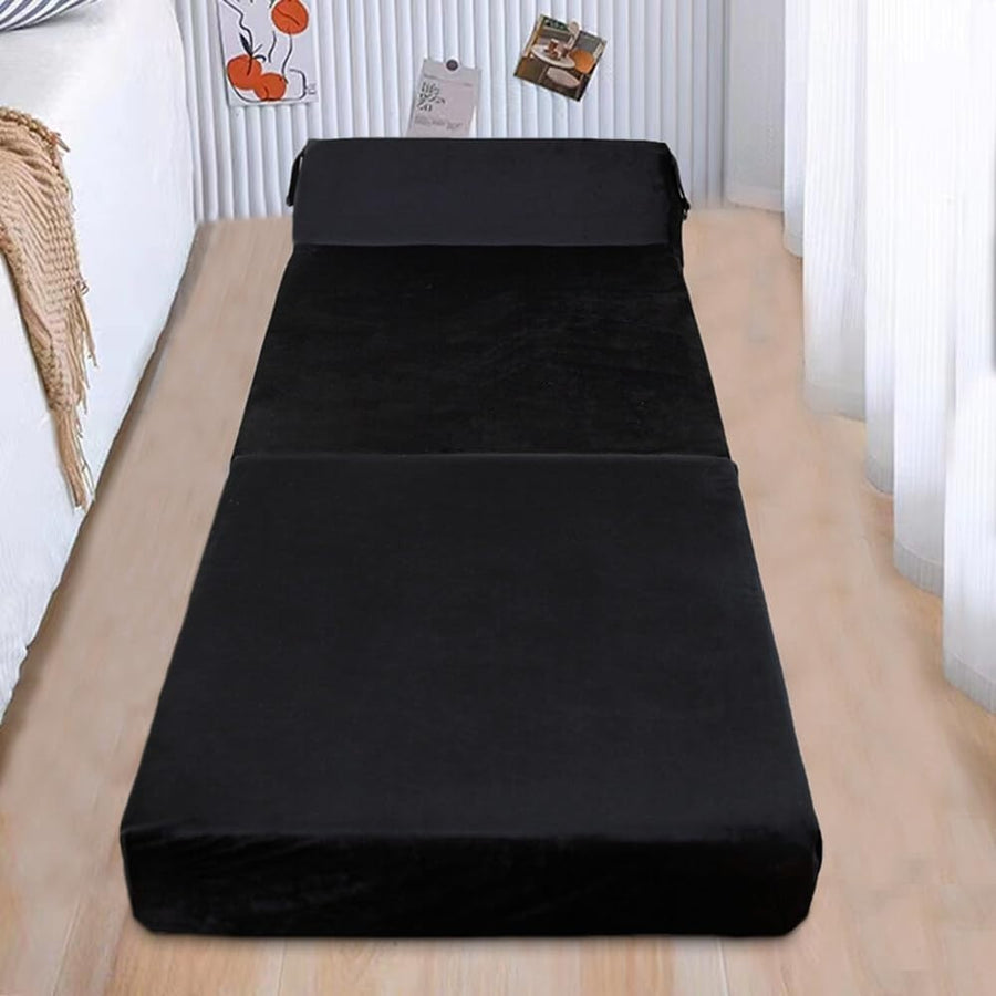 Single Folding Futon Z Bed Chair Sofa Mattress Black Sleeper Guest Bed
