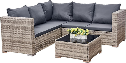 5-Seater Rattan Garden Sofa Set with Glass Table - Durable Outdoor Patio