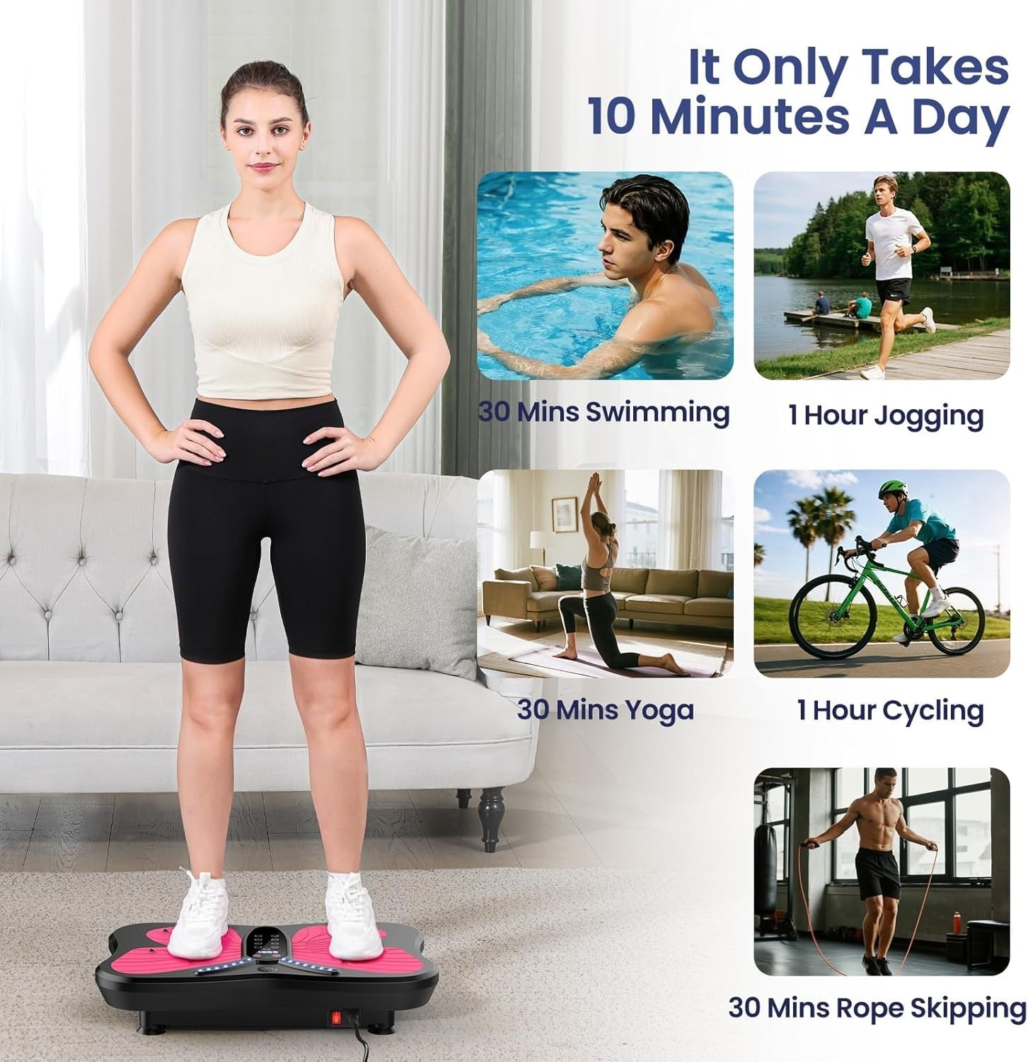 Light Purple Vibration Plate Exercise Machine 200 Speeds 400lb Home Fitness