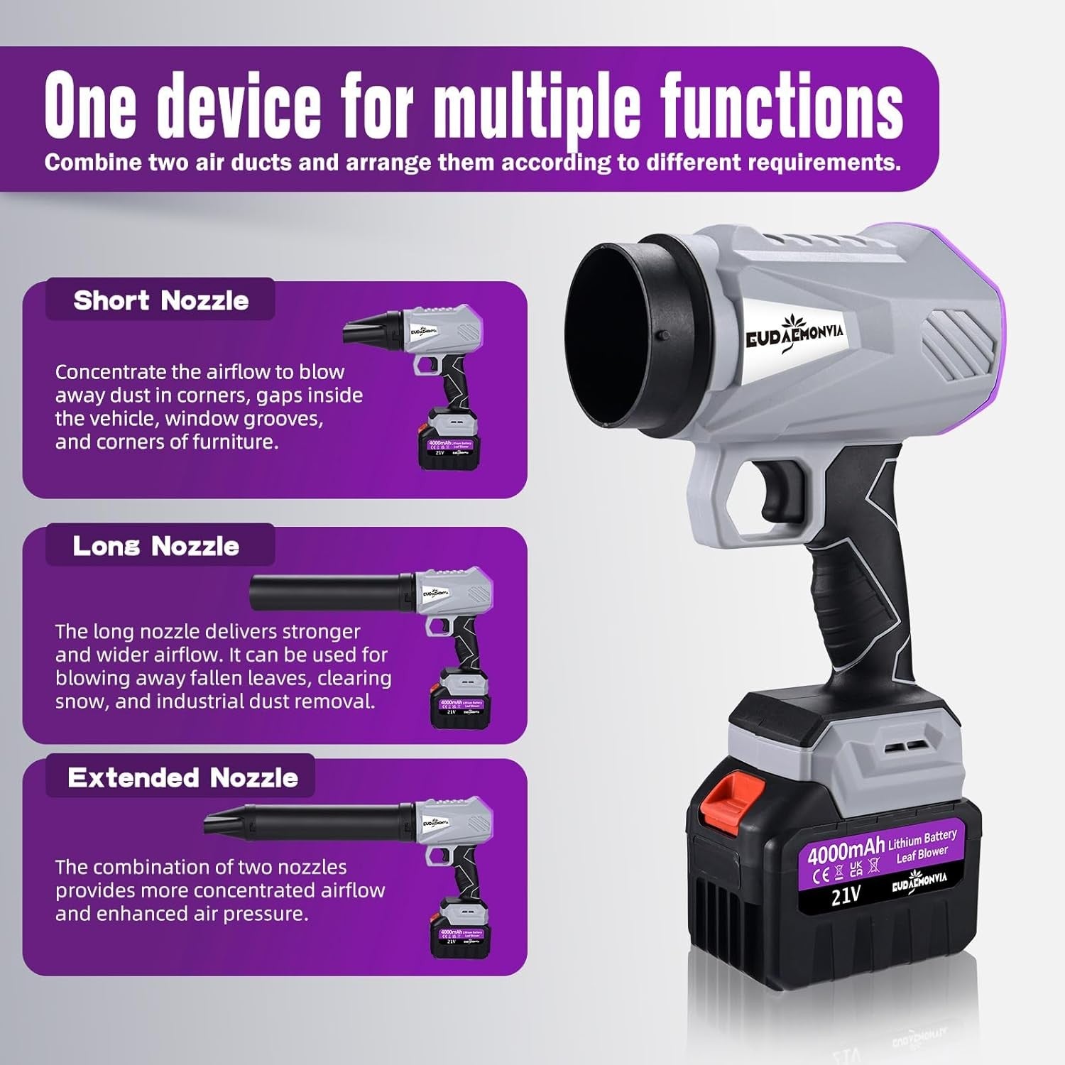 Cordless Leaf Blower 21V Dual Battery 850W Powerful Garden Snow Dust Cleaner