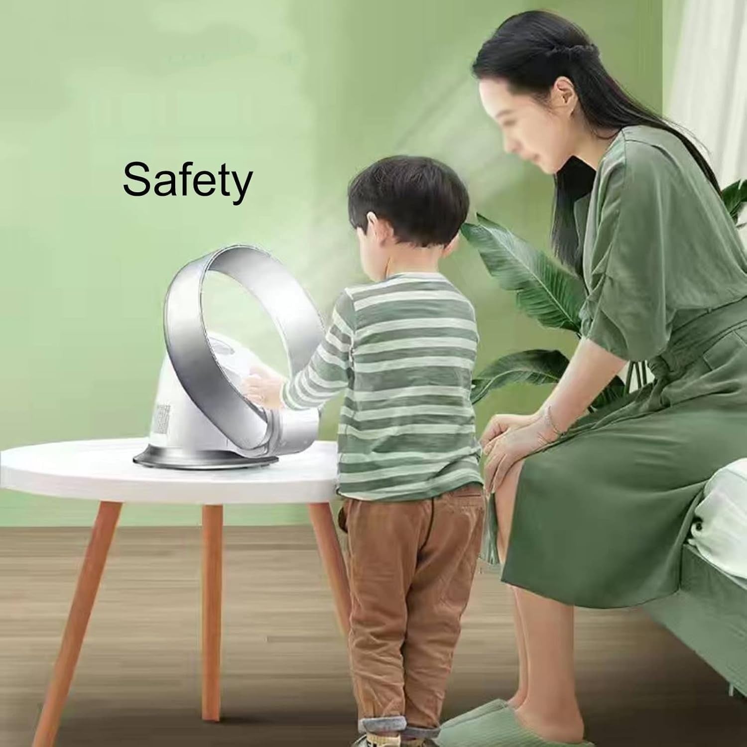Silver Bladeless Desk Fan – 8-Speed Quiet Remote Cooling 120° Air Circulator