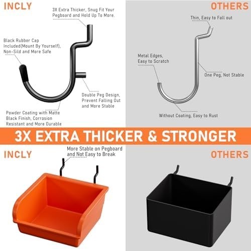 48x24 Inch Metal Pegboard Kit 4 Panels 156 Hooks Wall Mount Organizer