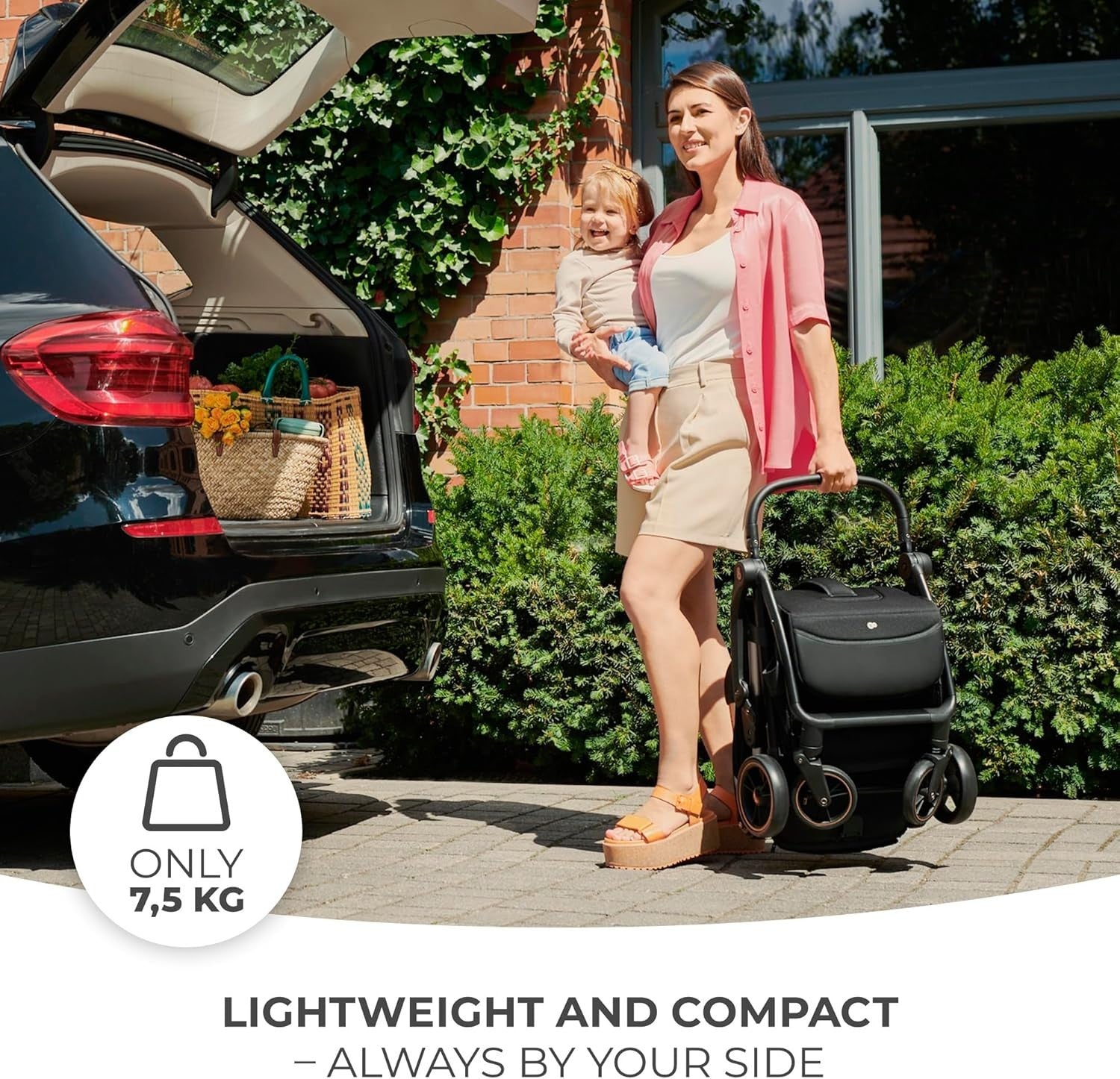 Lightweight Buggy Pushchair Newborn to 4 Years 22kg Auto Fold Beige