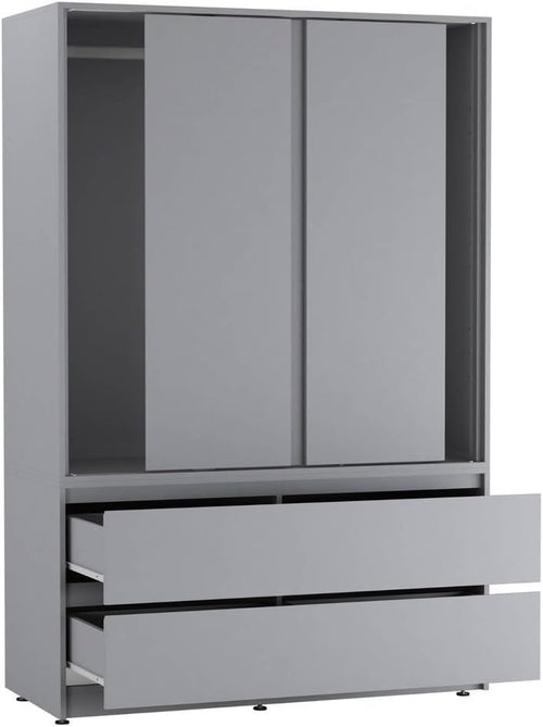 Grey Sliding Door Wardrobe with 4 Drawers & Hanging Rail – Space Saving