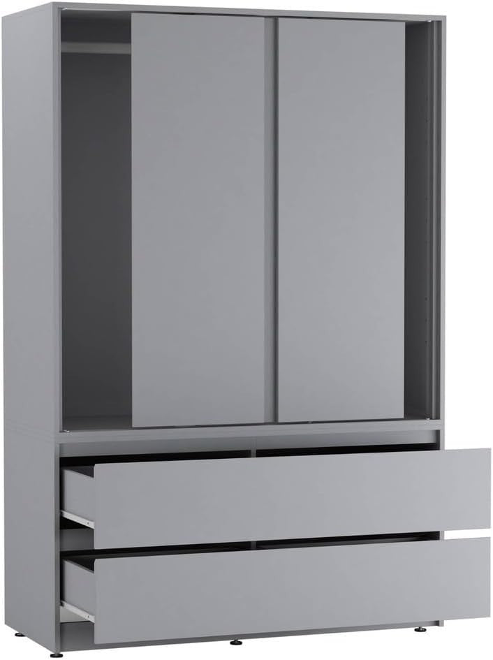 Grey Sliding Door Wardrobe with 4 Drawers & Hanging Rail – Space Saving