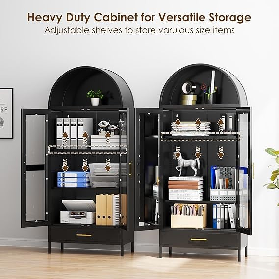 Tall White Arched Pantry Cabinet – 2-Door Glass Storage Unit 185cm Modern