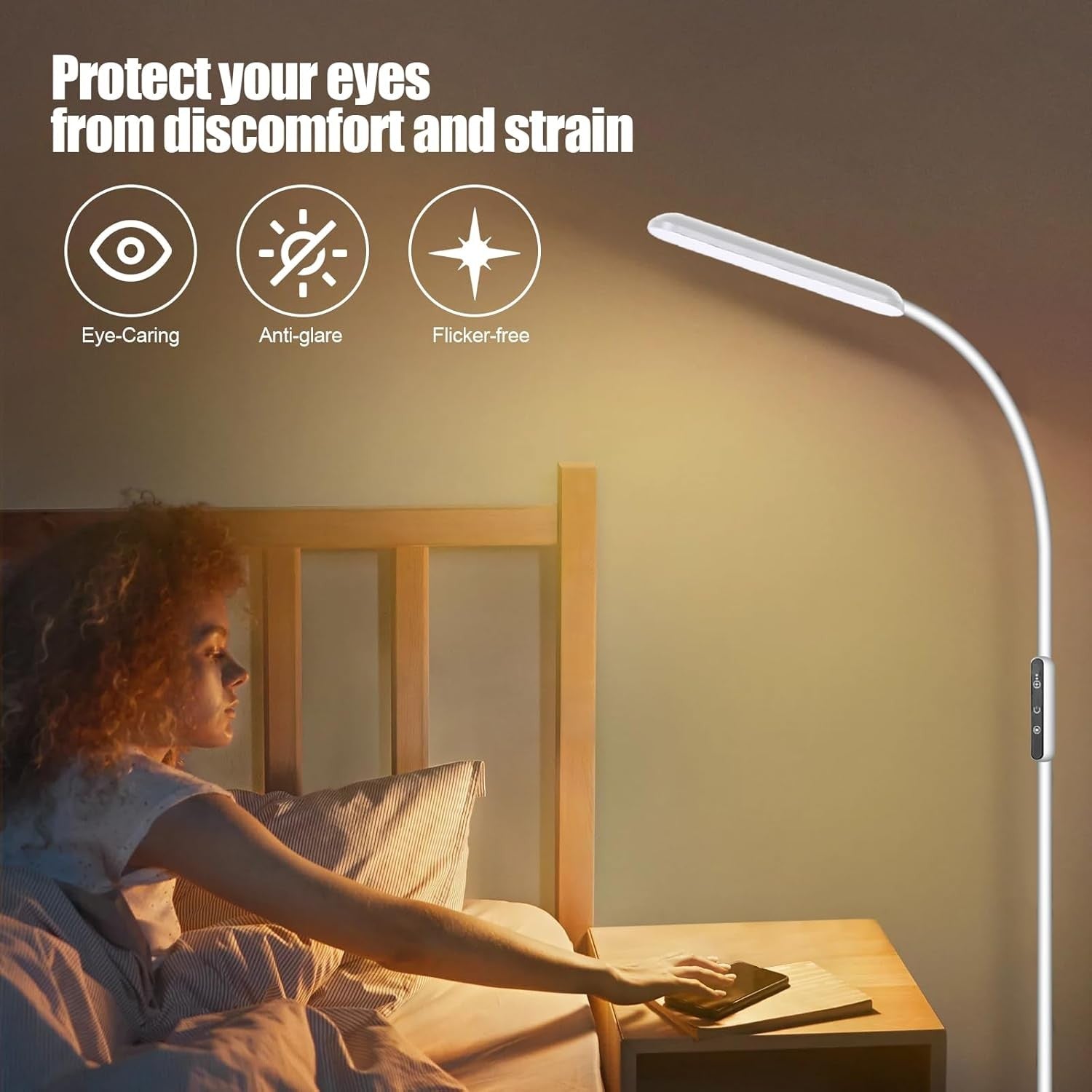 LED Floor Lamp Dimmable Reading Light Touch Control Adjustable Gooseneck