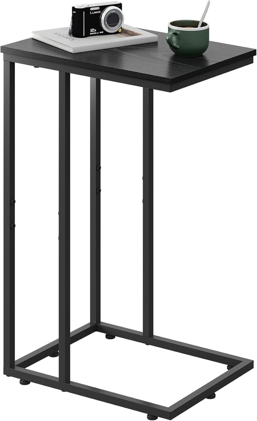 Space-Saving C-Shaped Side Table with 2 Tiers, Durable Steel Frame, Black