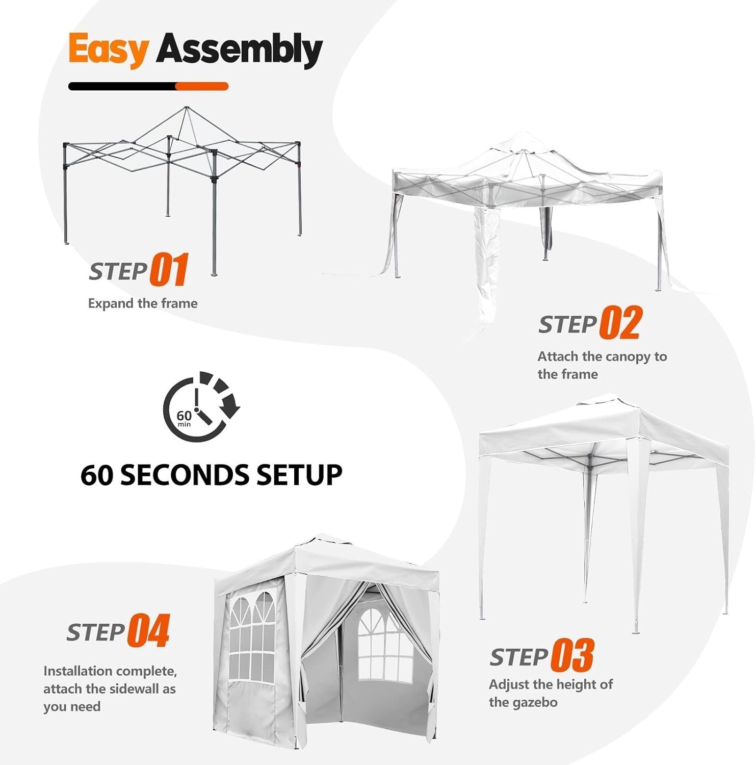 2x2M White Pop Up Gazebo With Removable Sides Waterproof Outdoor Tent
