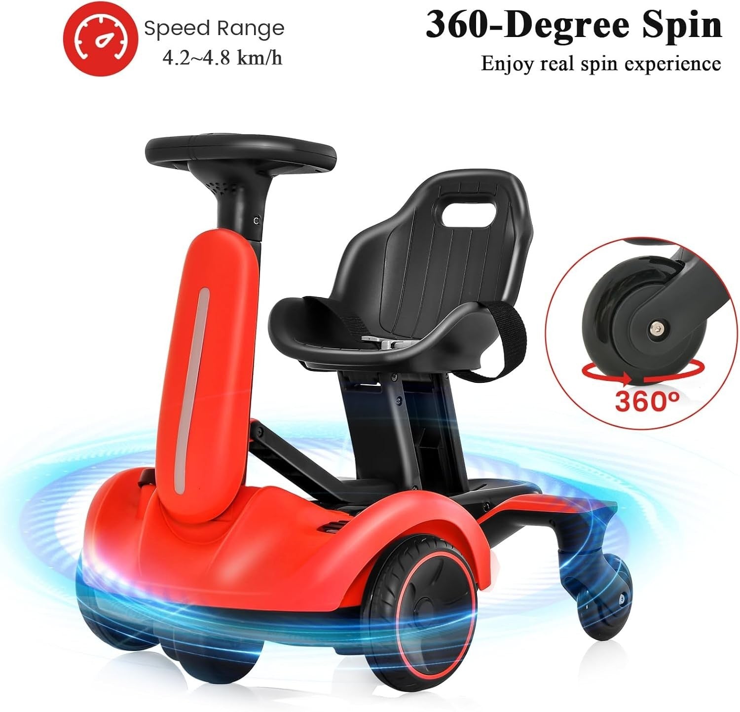 Kids Electric Racing Kart 6V 360° Drift Car Adjustable Seat Red 3-8Y