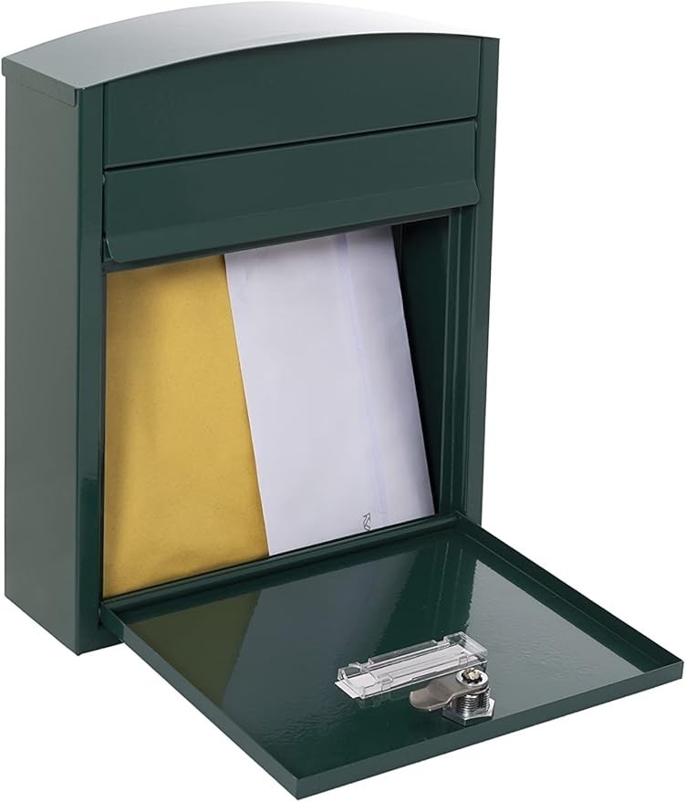 Lockable Wall Mounted Mailbox Green Steel Compact Waterproof Post Box