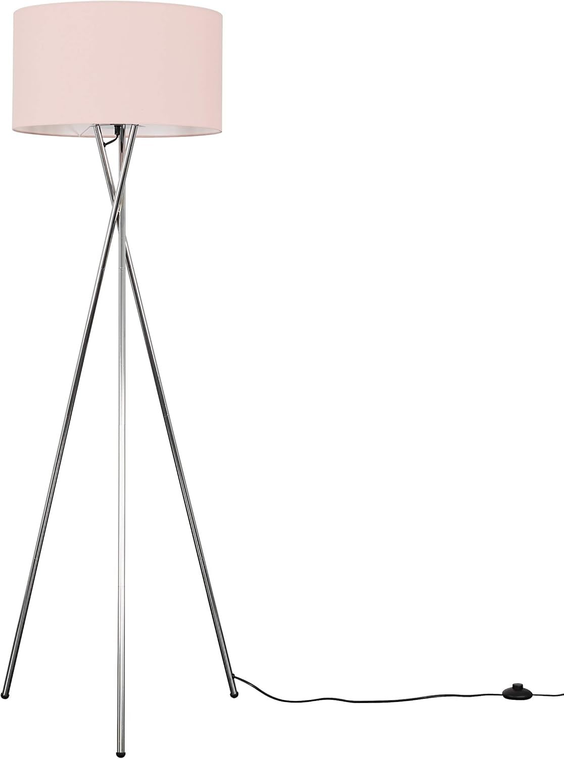 Modern Chrome Tripod Floor Lamp Pink Shade Tall Living Room Bedroom Light