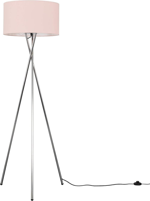 Modern Chrome Tripod Floor Lamp Pink Shade Tall Living Room Bedroom Light