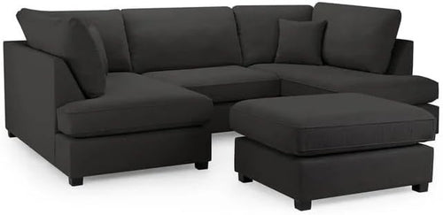 4PC U Shape Sofa with Footstool – Black Lenin Sectional – 5/6 Seater Modular