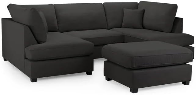 4PC U Shape Sofa with Footstool – Black Lenin Sectional – 5/6 Seater Modular