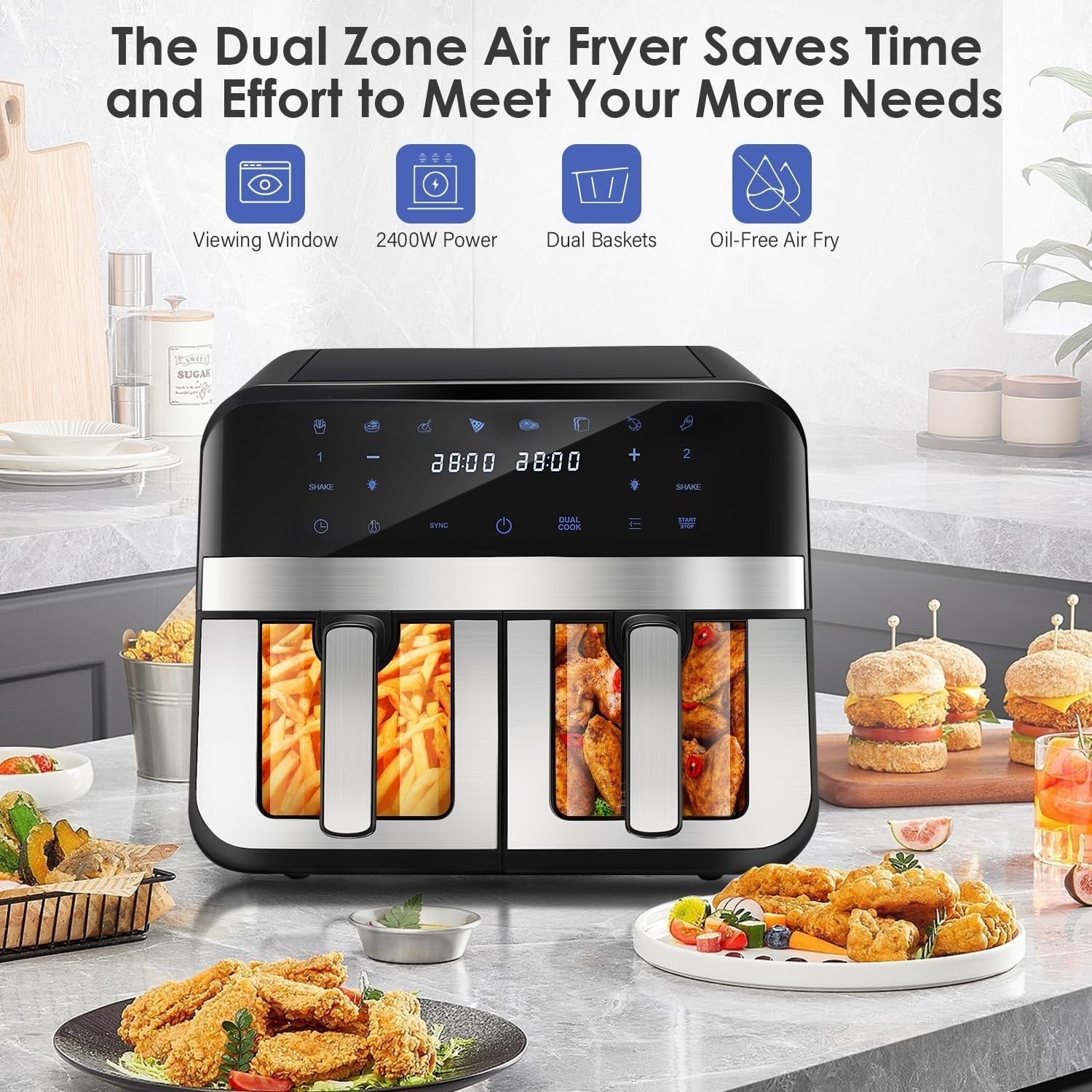 9L Dual Air Fryer XL 2-Drawer Oven | Window View | 8-in-1 Presets | Smart Touch