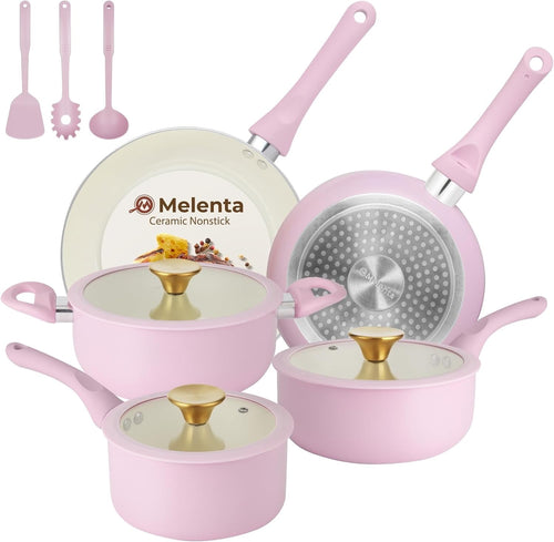 11pcs Pink Non Stick Ceramic Cookwear Set Non Stick Pots & Pans PFOA Free