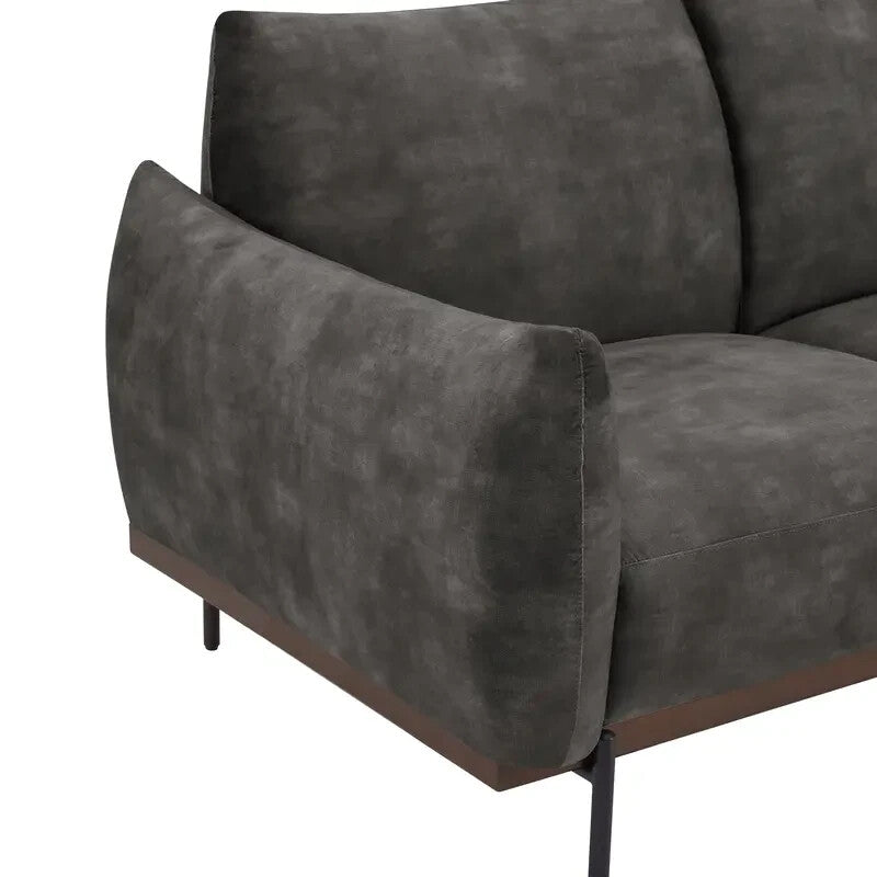 3 Seater Steel Grey Velvet Sofa Modern Deep Seat Distressed Fabric