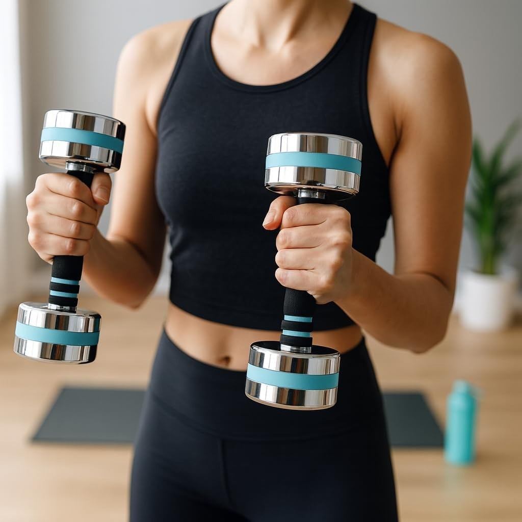 Ultracompact Adjustable Steel Dumbbells Pair Anti-Slip Chrome Home Gym