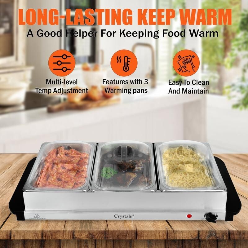 Electric Buffet Food Warmer Server 3x2.5L Hot Plate Adjustable Temp Tray
