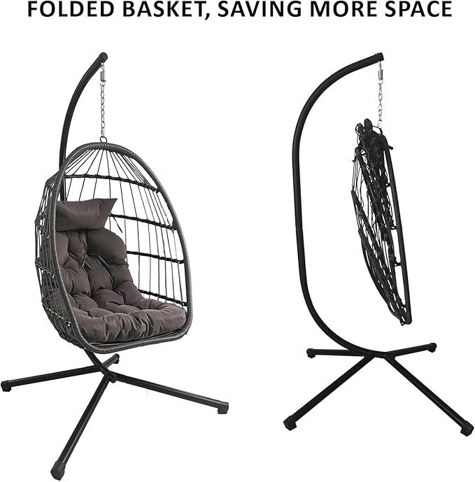 Foldable Egg Swing Chair with Stand – 300lbs, Cushioned, Weatherproof