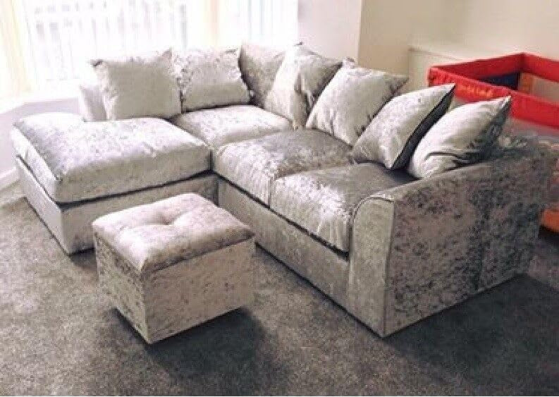 Burgundy Crushed Velvet Right Hand Corner Sofa Suite 3 2 Seater