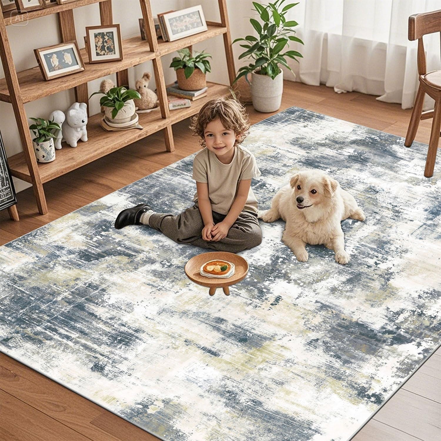 Large Abstract Area Rug 160x230cm Washable Non Slip Soft Short Pile Carpet