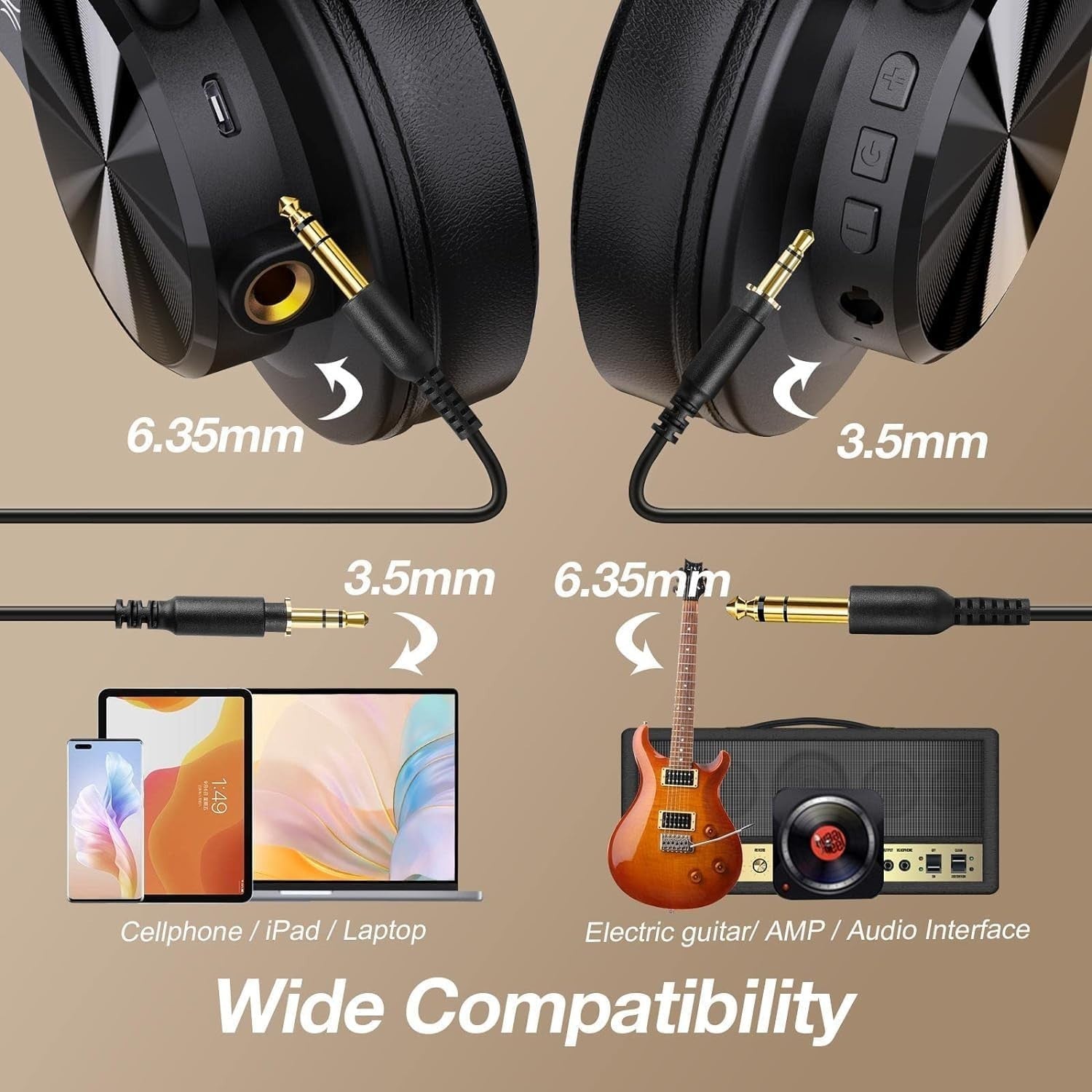 OneOdio A70 Bluetooth 5.2 Over Ear Headphones 72H Playtime DJ Studio Sound