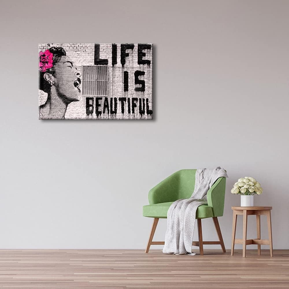 Large Graffiti Canvas Wall Art Life Is Beautiful Framed