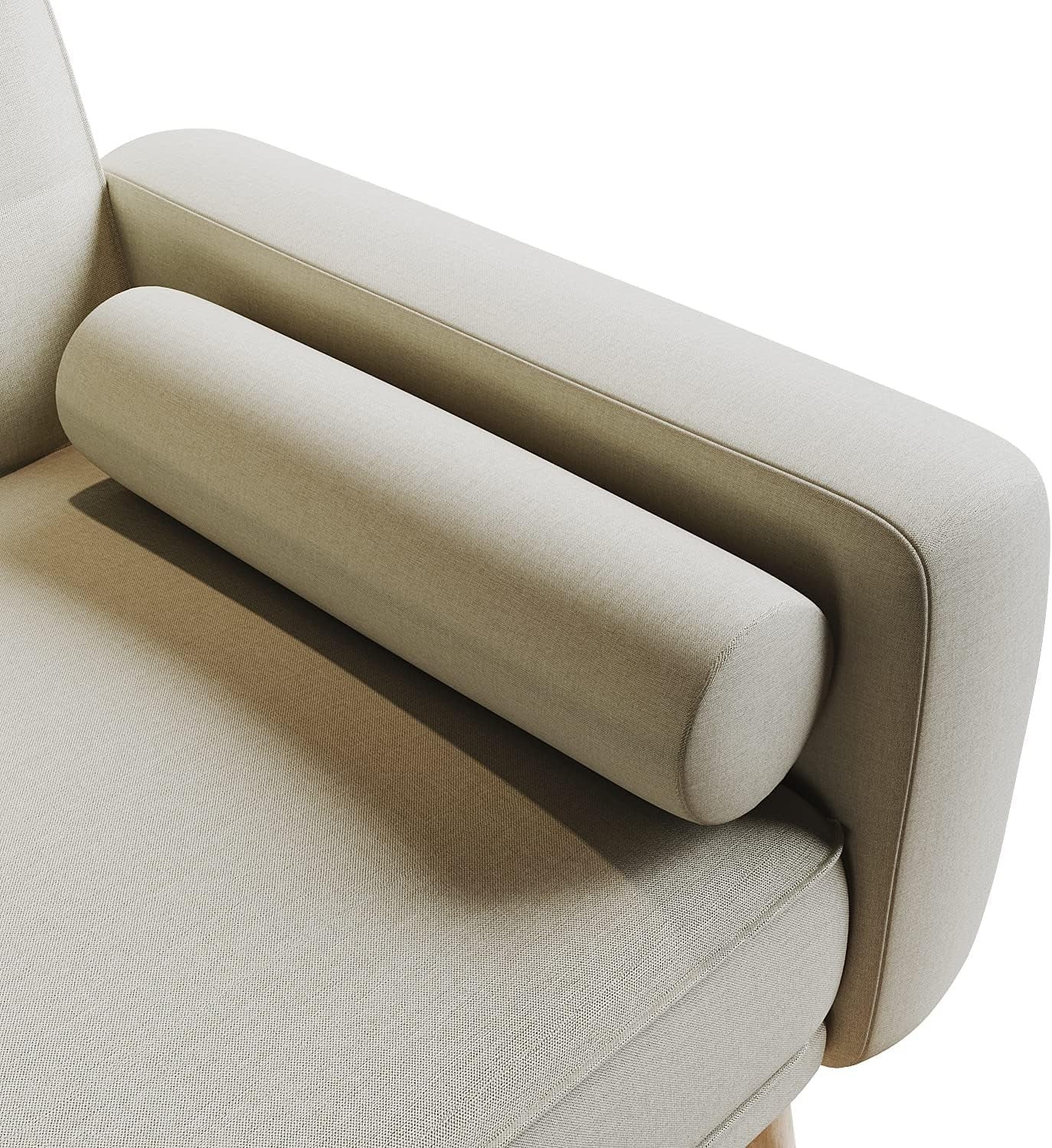 Cream 3 Seater Sofa Bed Linen Fabric Guest Couch w/ Arms for Lounge or Flat