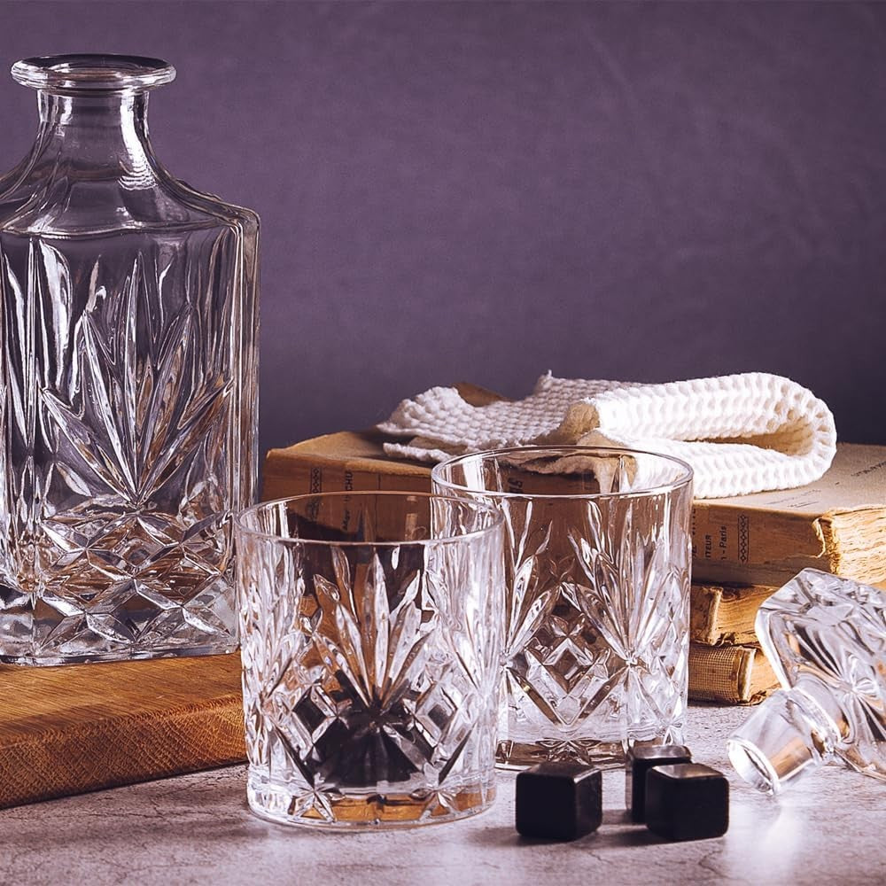 750ml Whiskey Decanter Gift Set with 2 Glasses Stones & Wooden Box Luxury Men