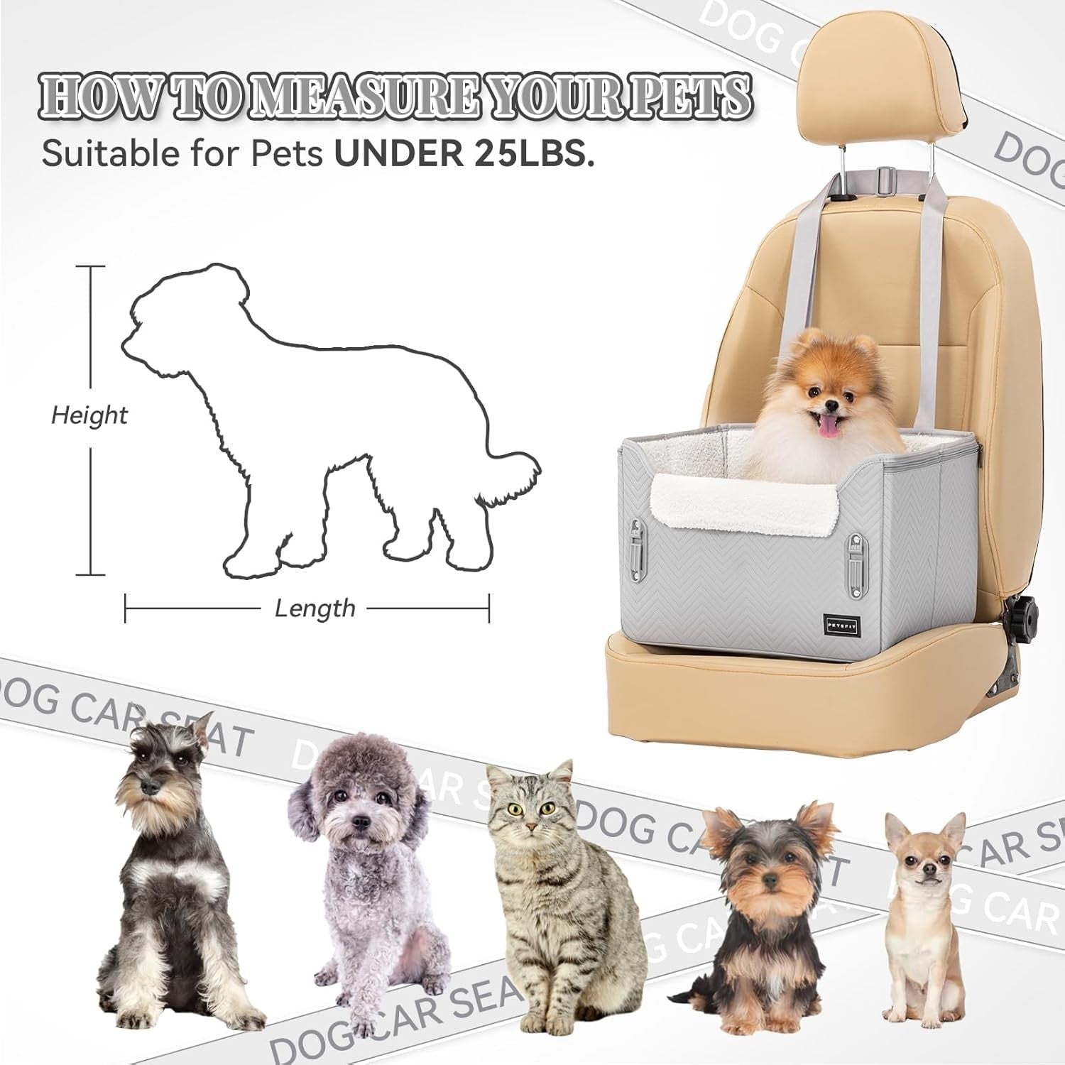 Small Dog Booster Car Seat Waterproof PU Leather Travel Bed 12kg