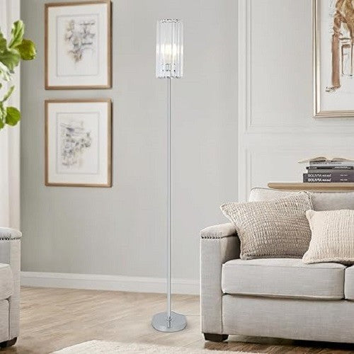 Modern Crystal Floor Lamp Chrome Glass Shade Tall Standing Light Living Room