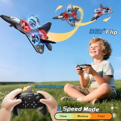 Kids RC Airplane Drone with Lights, Remote Control, 360° Flips, Easy Flight