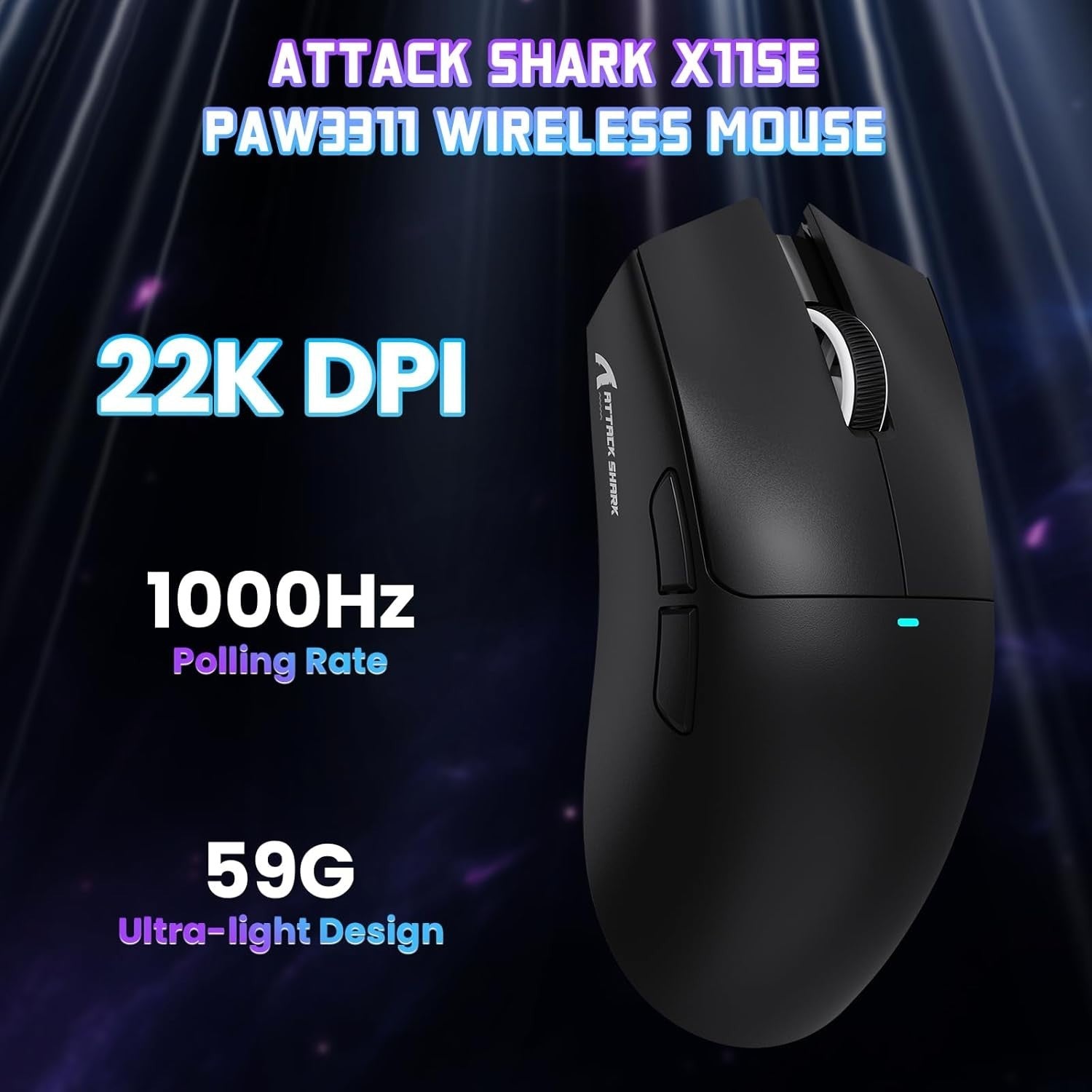 Wireless Gaming Mouse 22000 DPI 65H BT 2.4G USB Black