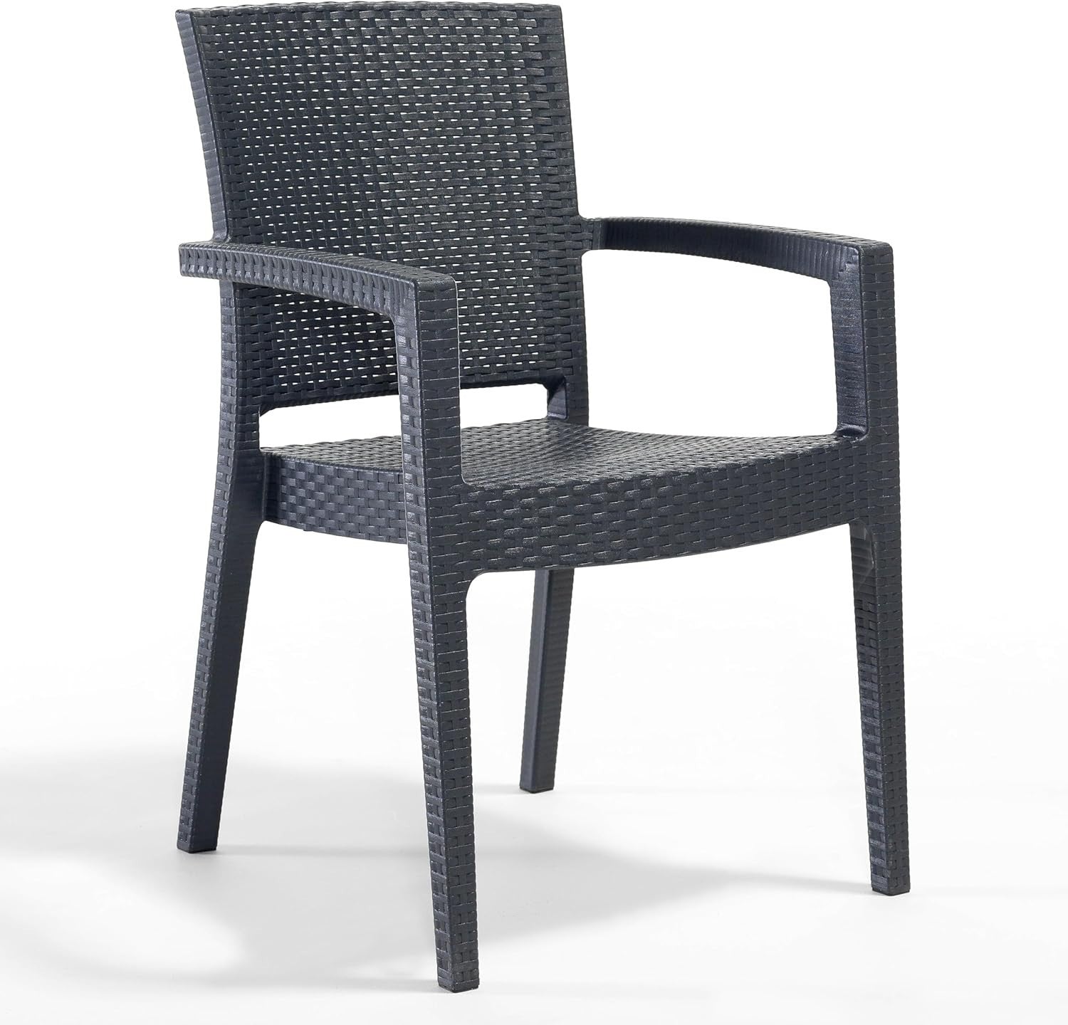 Set of 2 Stackable Rattan Effect Arm Chairs Indoor Outdoor Patio Seating