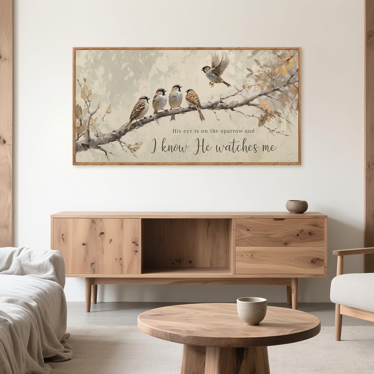 Christian Wall Art His Eye Is on the Sparrow Bible Verse Framed Canvas 20x40