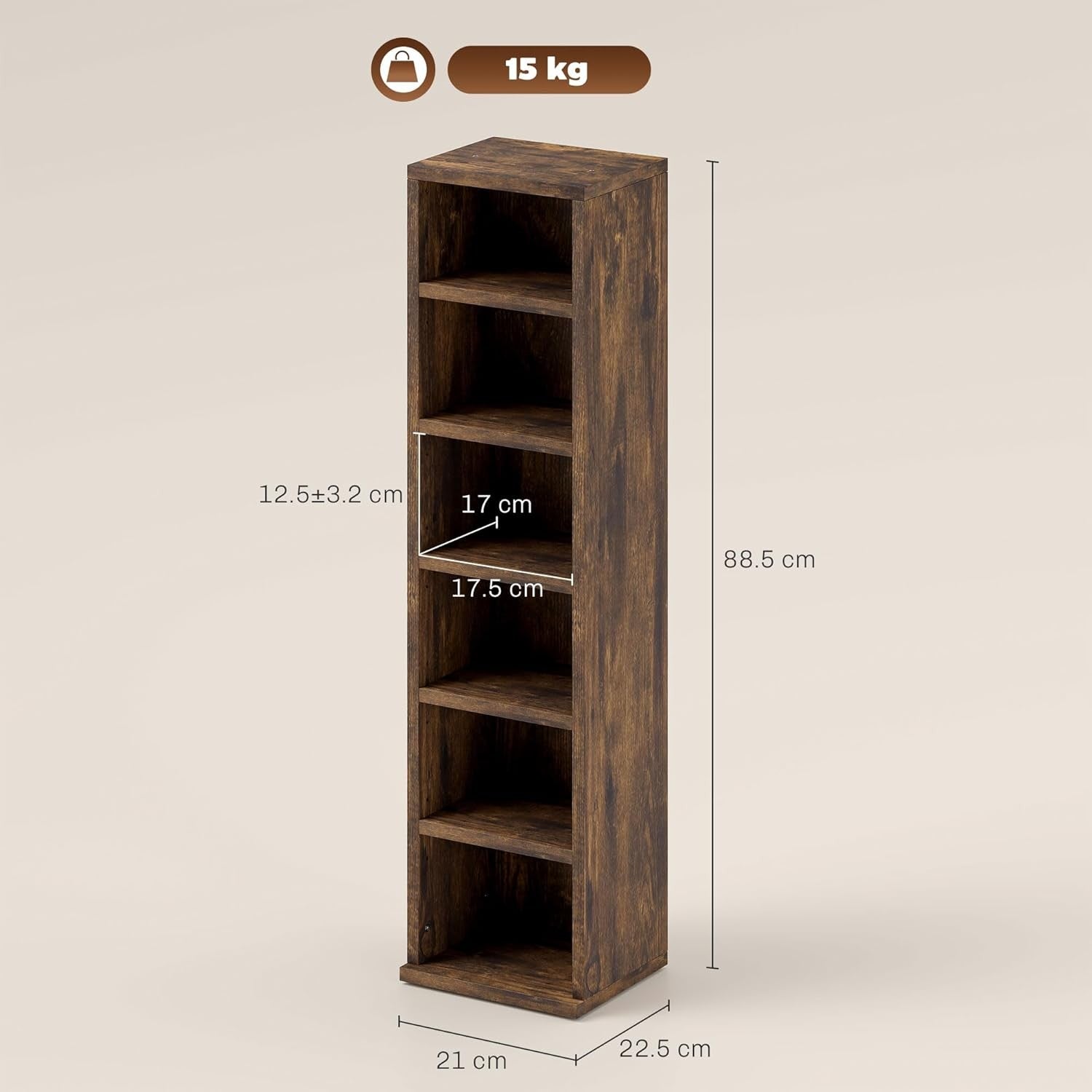 Set of 2 Rustic Brown Media Storage Towers – Adjustable CD DVD Blu-Ray Racks