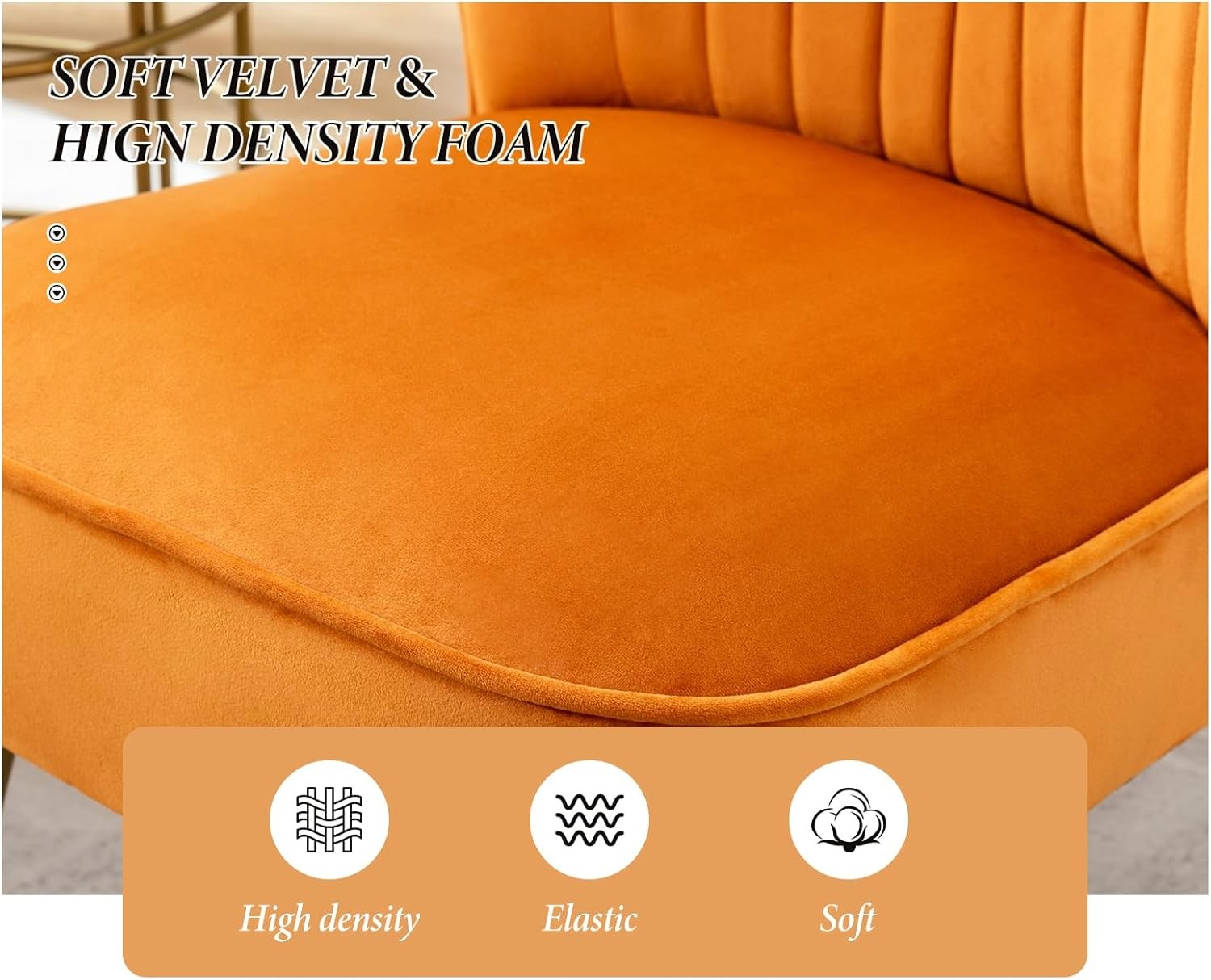 Orange Velvet Accent Chair Gold Metal Legs Lounge Tub Seat