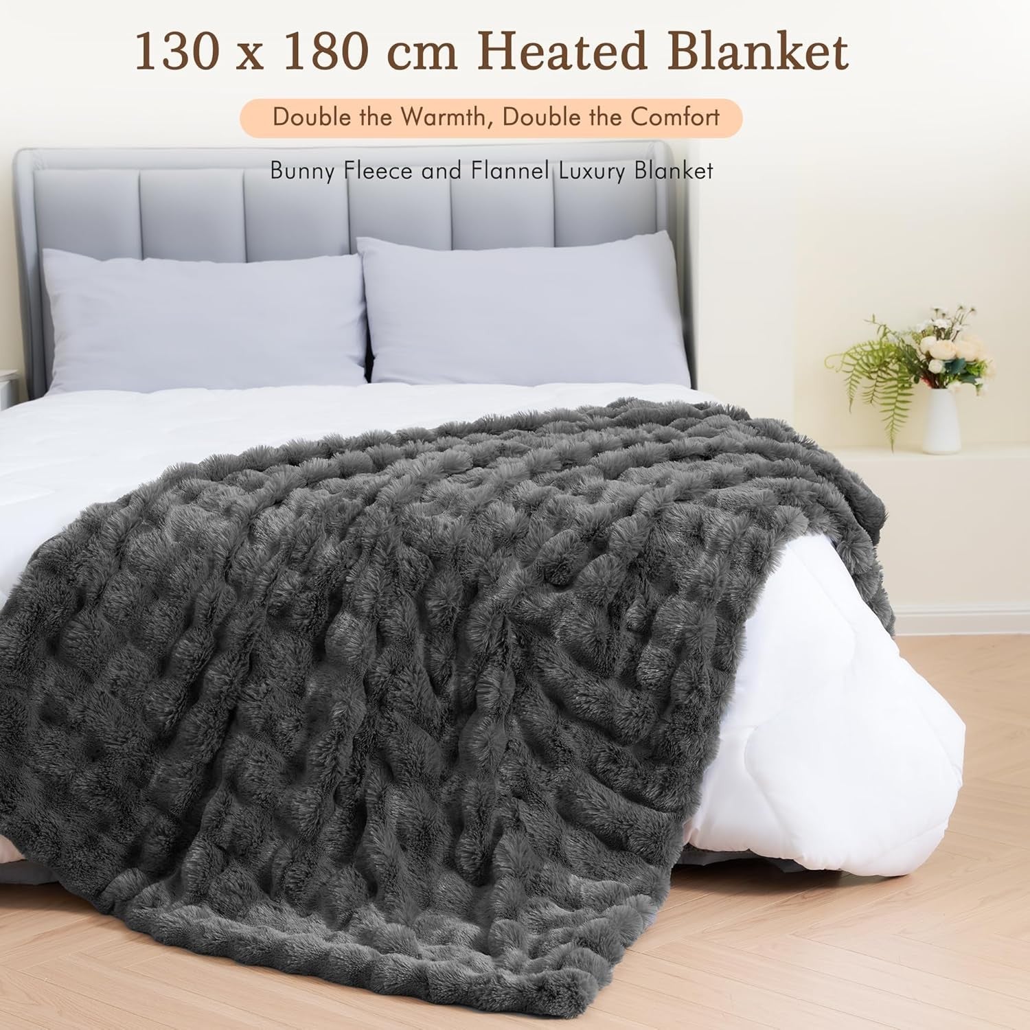 Electric Heated Throw Blanket 130x180cm Plush Fleece Fast Heat Auto Shut Off