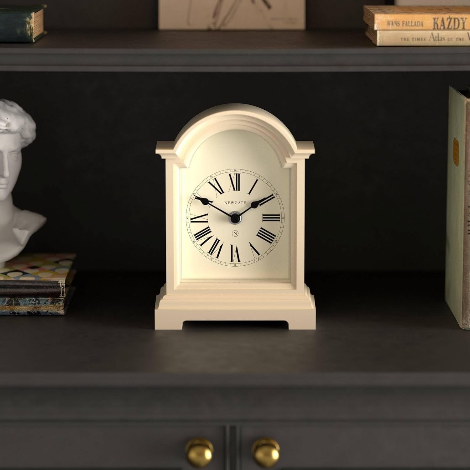 Mantel Clock Classic Arch Roman Numerals Silent Desk Shelf Vanilla Cream