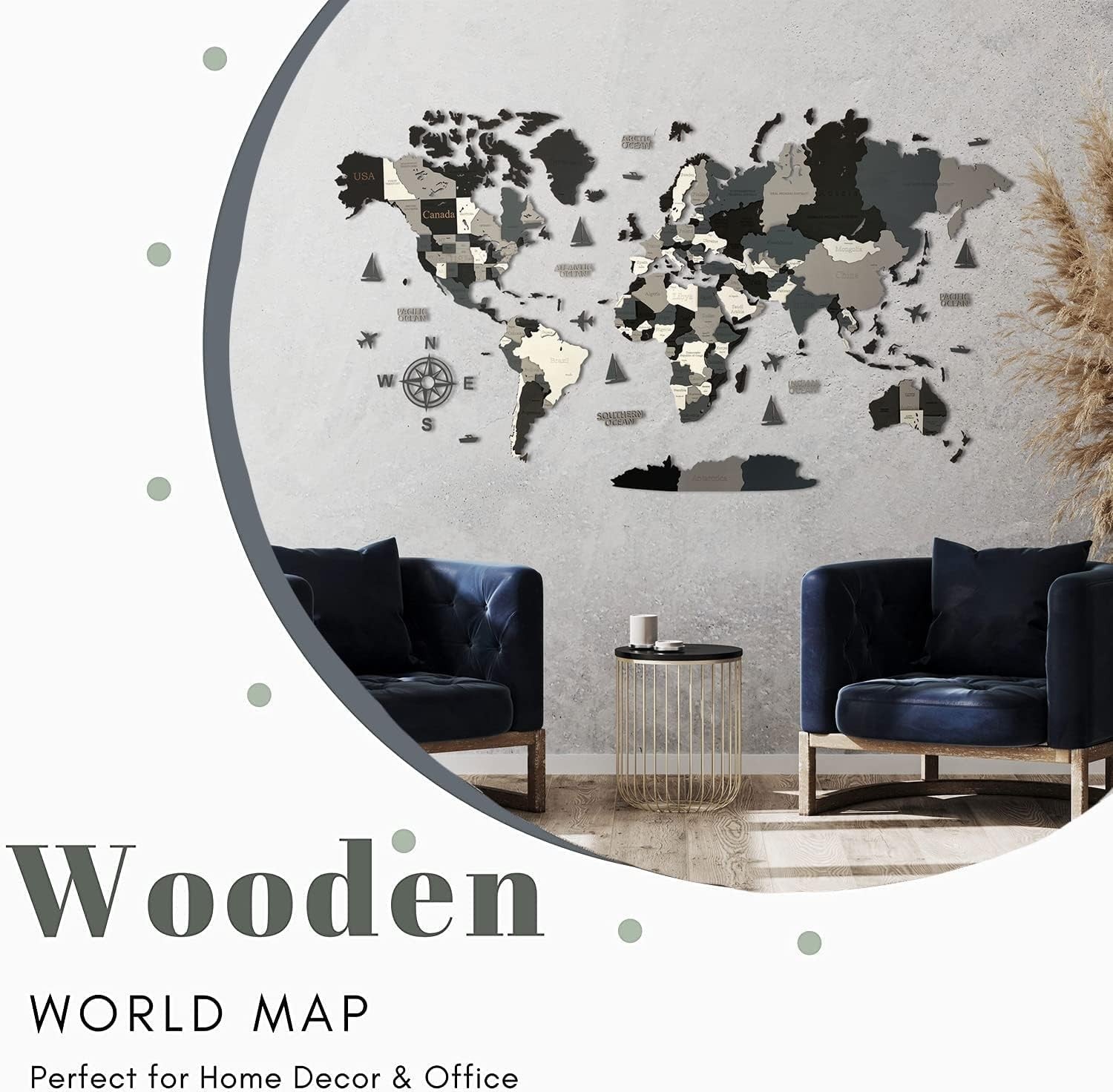 XL 3D Wooden World Map Wall Art Night Travel Decor 213x113cm